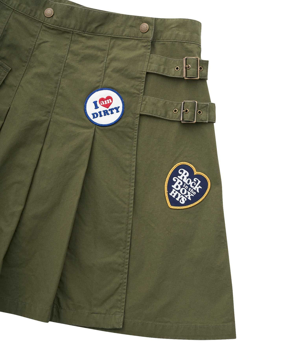 Military Pleated Wrap Skirt