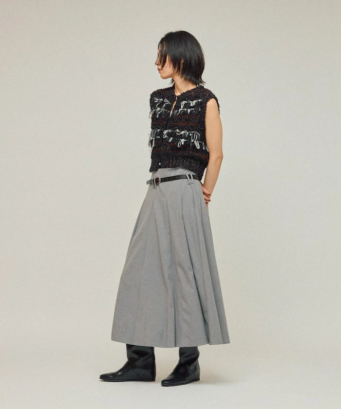 Mixed Material Fringe Knit Vest / Striped Knit Gilet