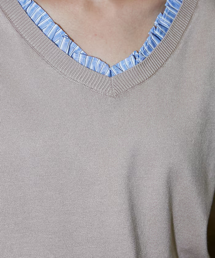 Shirt Frill V-Neck Half Sleeve Summer Knit Limited Edition