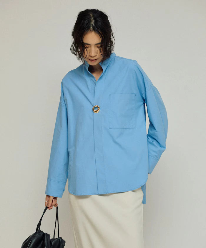 Oversized Long Sleeve Brooch Shirt