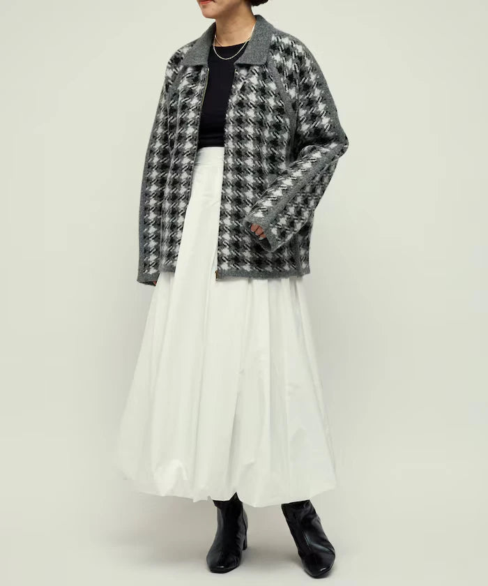 Wool Blend Gancube Check Knit Zip Blouson