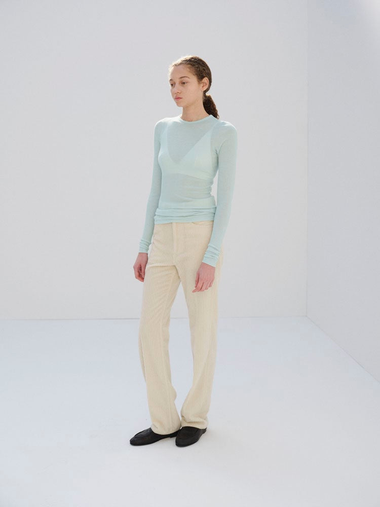 WOOL SILK SOFT RIB L/S TEE