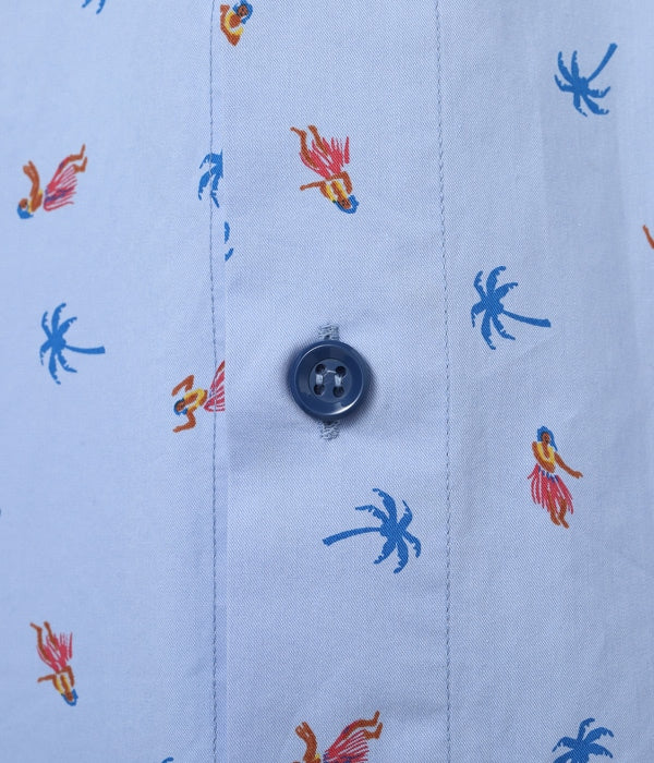 COTTON TWILL REGULAR COLLAR SHIRT “HULA & PALM TREE”
