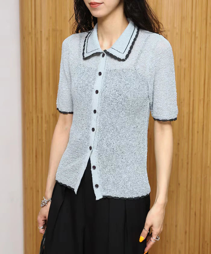 Color Embroidered Polo Collar Cardigan [Limited Edition]