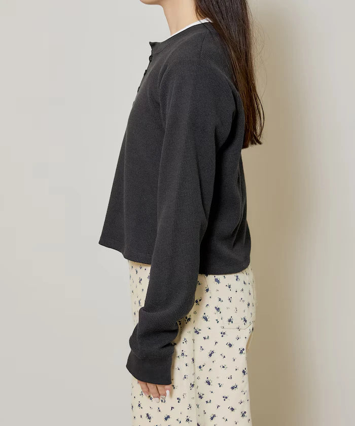 Mini Waffle Henley Neck Cropped Long Sleeve T Limited Edition