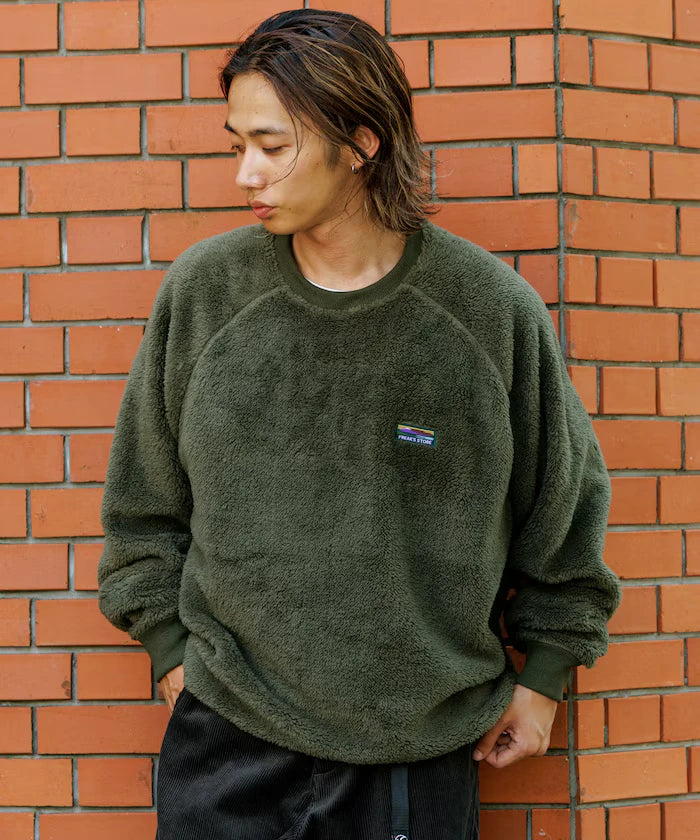 Relaxed Fit Raglan Sleeve Shaggy Fleece Pullover