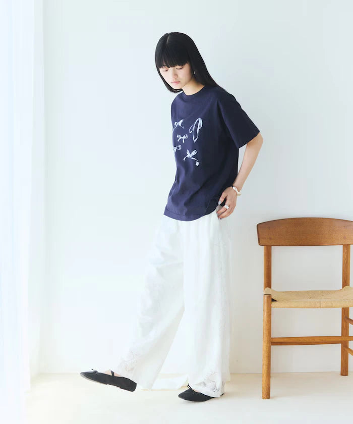 Comfortable Ribbon Print Crew Neck T-shirt