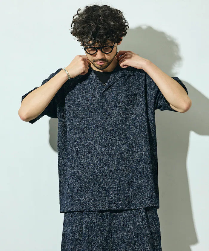 Dry Touch Summer Tweed Short Sleeve Open Collar Shirt