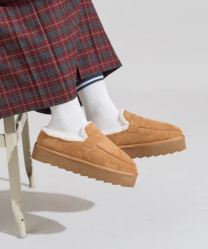Thick-soled eco-fur loafers
