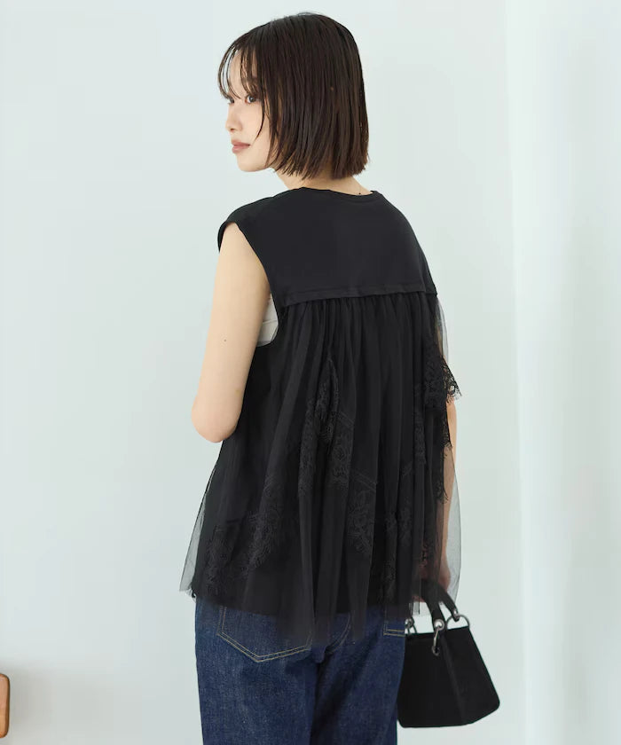 Organic Cotton Tulle Lace Docking Top