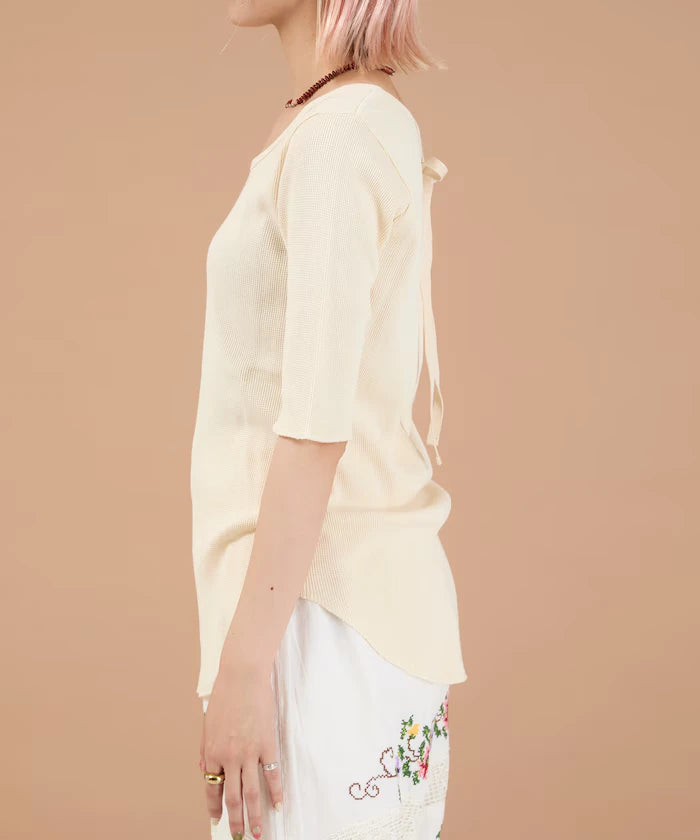 Ribbon Tied 2WAY Waffle 5 Sleeve T-Shirt
