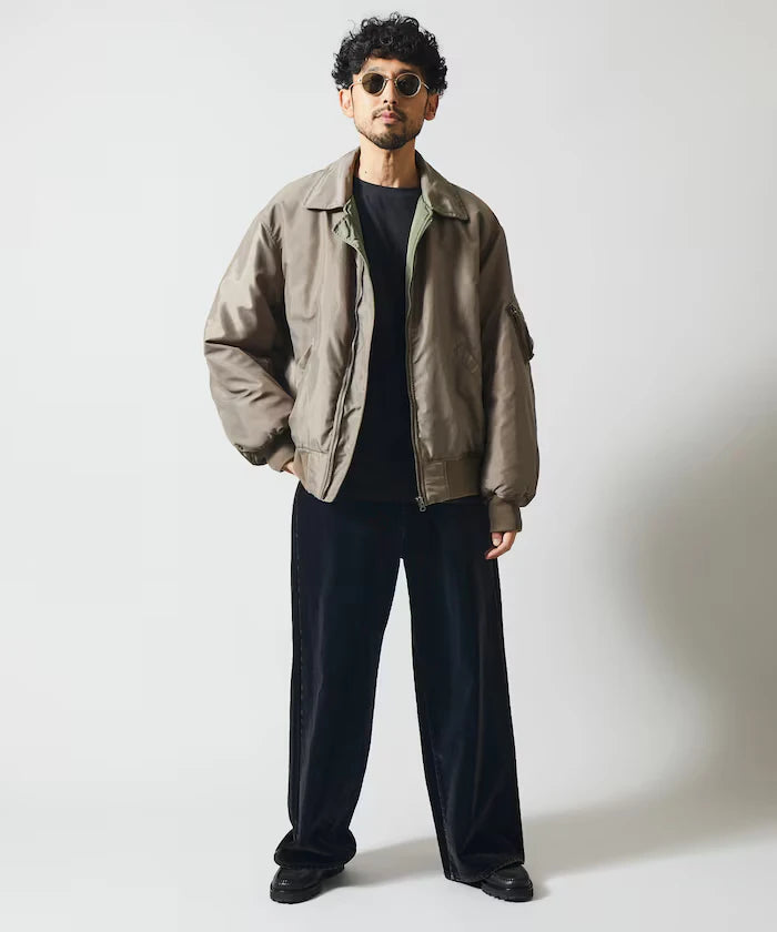 Flocked Denim Contrast Wide Straight Pants