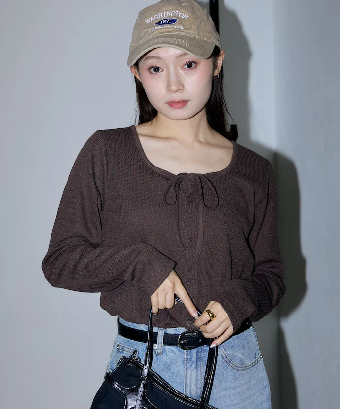Mini Waffle Ribbon Cardigan