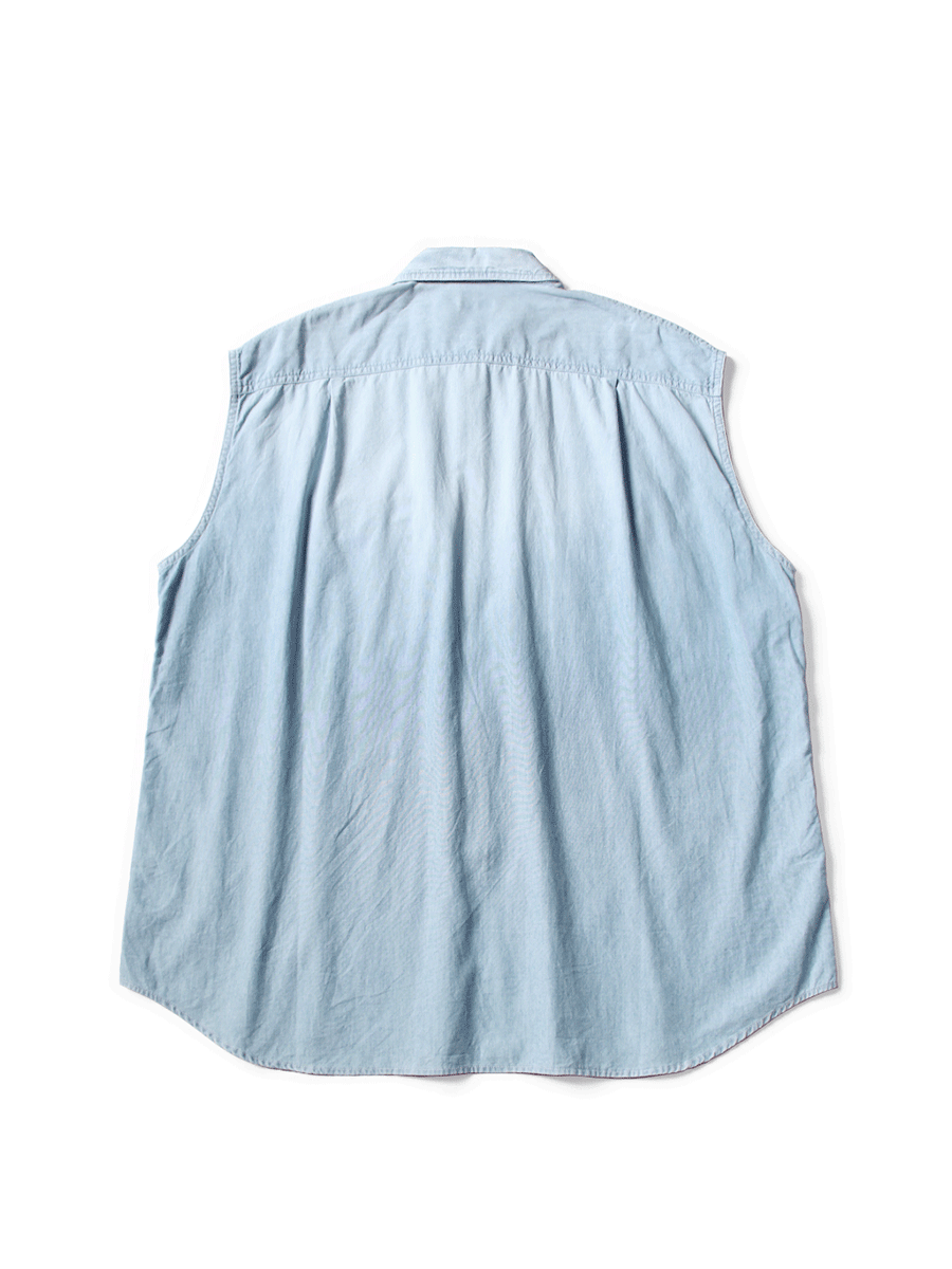Chambray Sleeveless Zipper Work Shirt