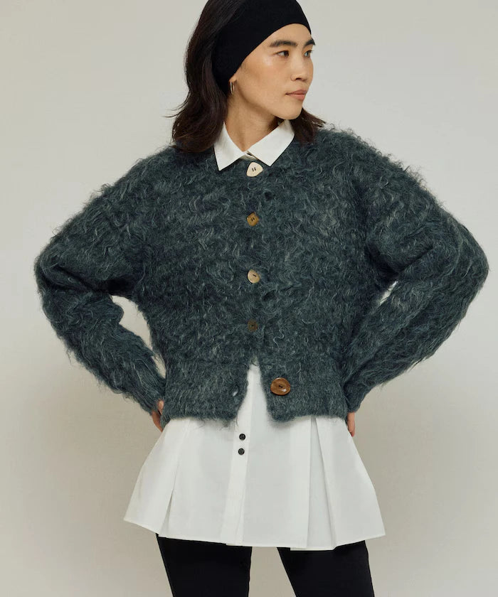 Variation Button Shaggy Knit Cardigan
