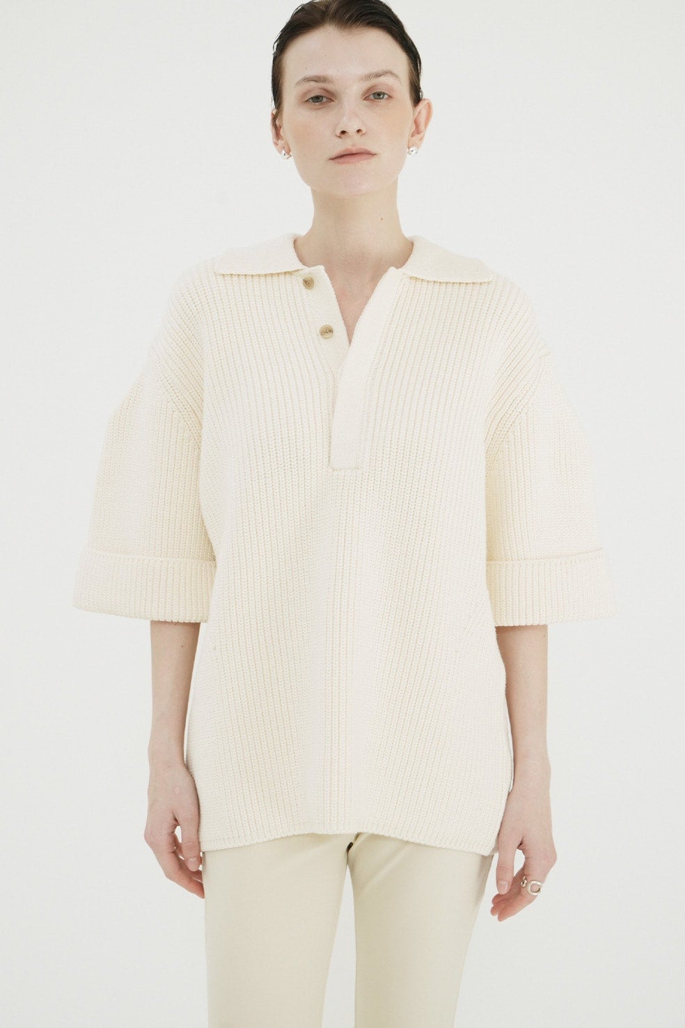 OVER HALF SLEEVE POLO KNIT TOPS