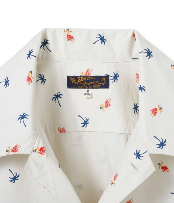 COTTON TWILL REGULAR COLLAR SHIRT “HULA & PALM TREE”