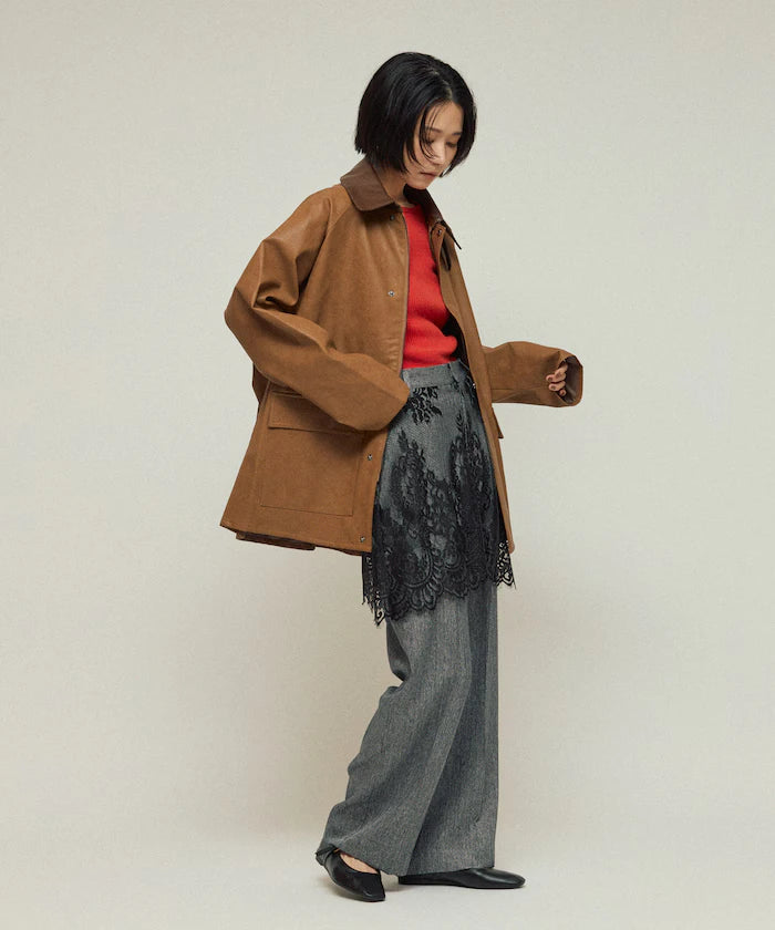 Oversized leatherette blouson / Mixed material switching