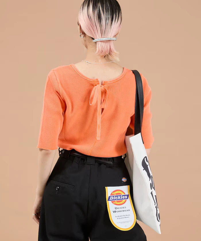 Ribbon Tied 2WAY Waffle 5 Sleeve T-Shirt