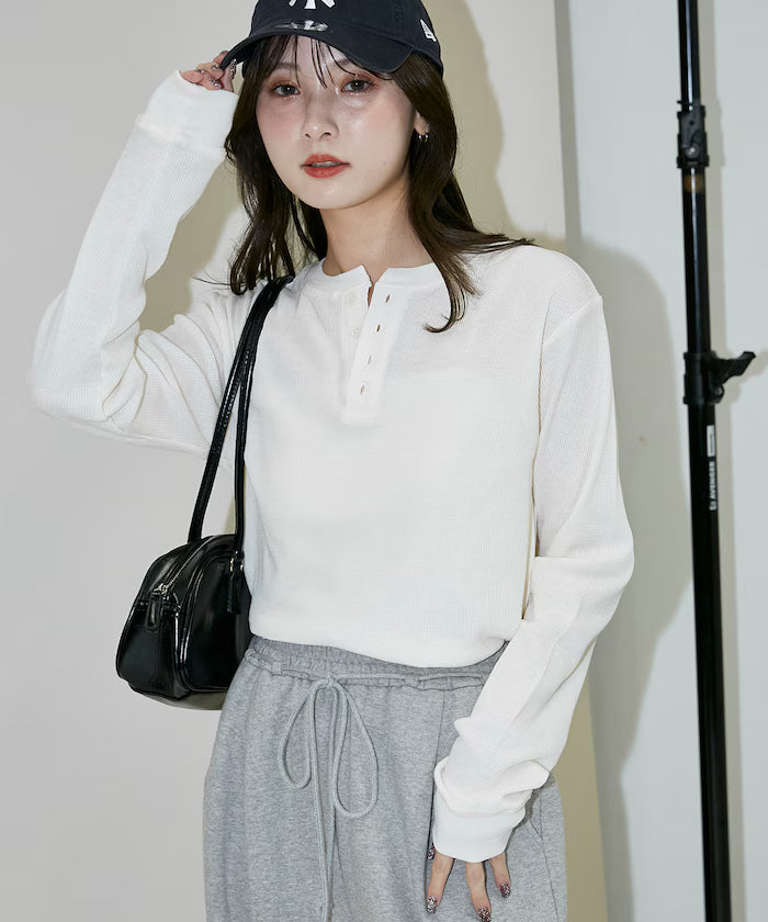 Light Waffle Henley Neck Long Sleeve T Limited Edition