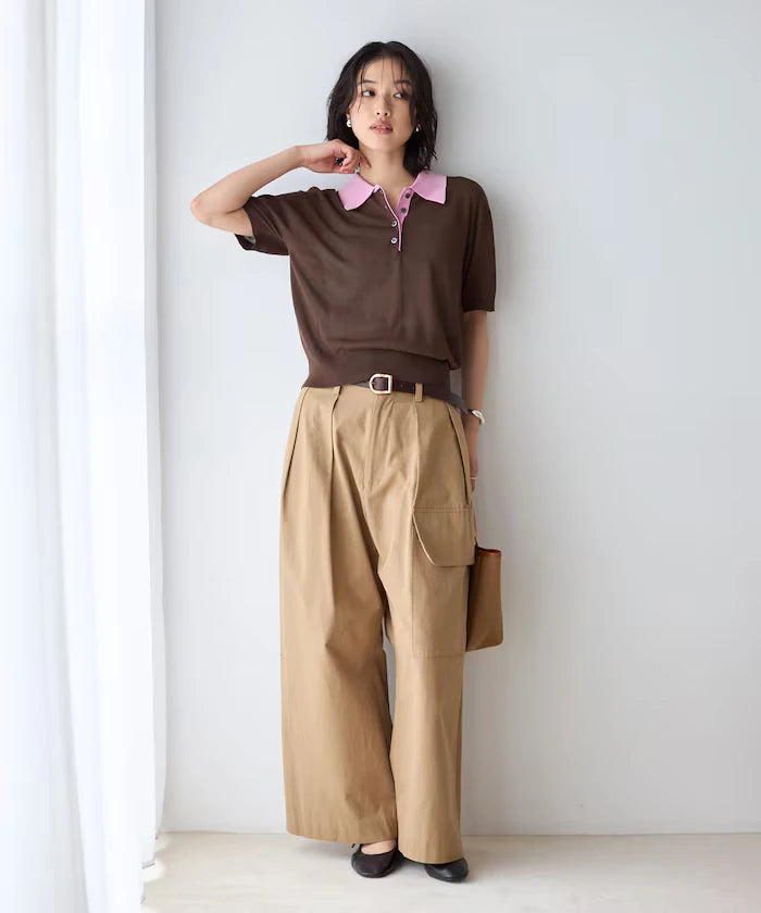 Relaxed Fit Color Design Polo Knit / Bicolor / Multi Stripe