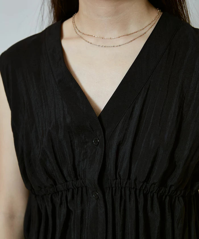 Sheer Broad Sleeveless Gathered Shift Blouse Limited Edition