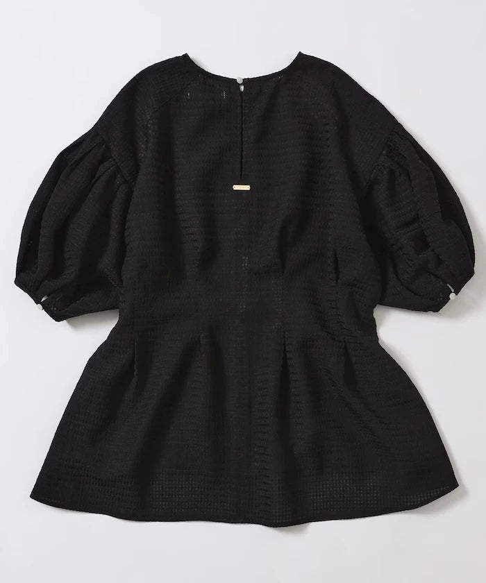 Sheer Check Balloon Sleeve Blouse