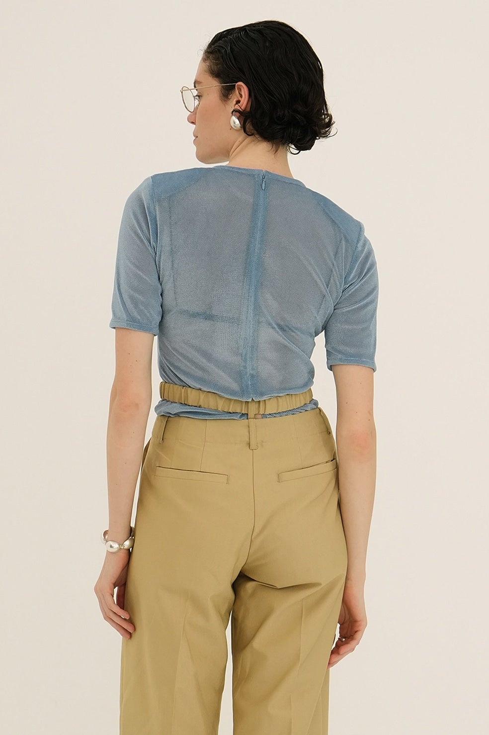 SHEER VELOUR POWER SHOULDER TOPS