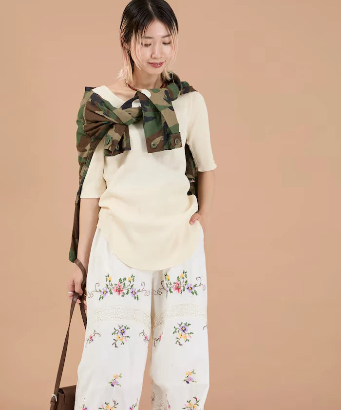 Ribbon Tied 2WAY Waffle 5 Sleeve T-Shirt