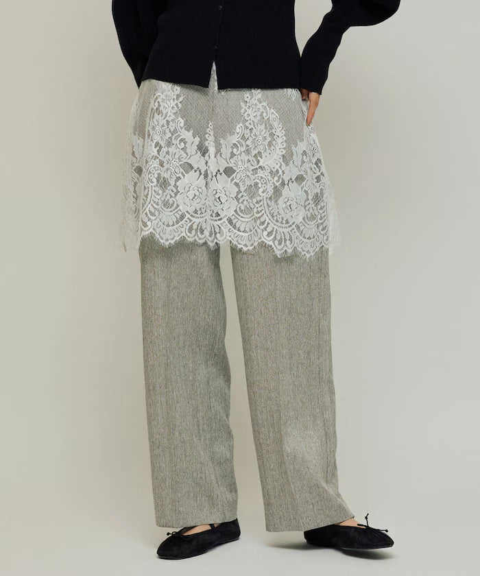 Lace Layered Slacks / Center Press Wide Slacks