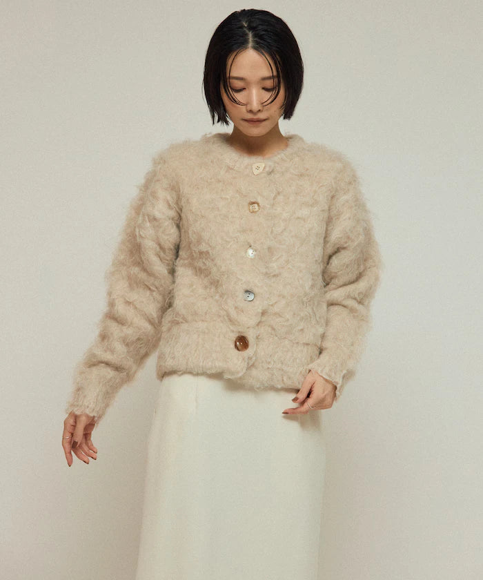Variation Button Shaggy Knit Cardigan