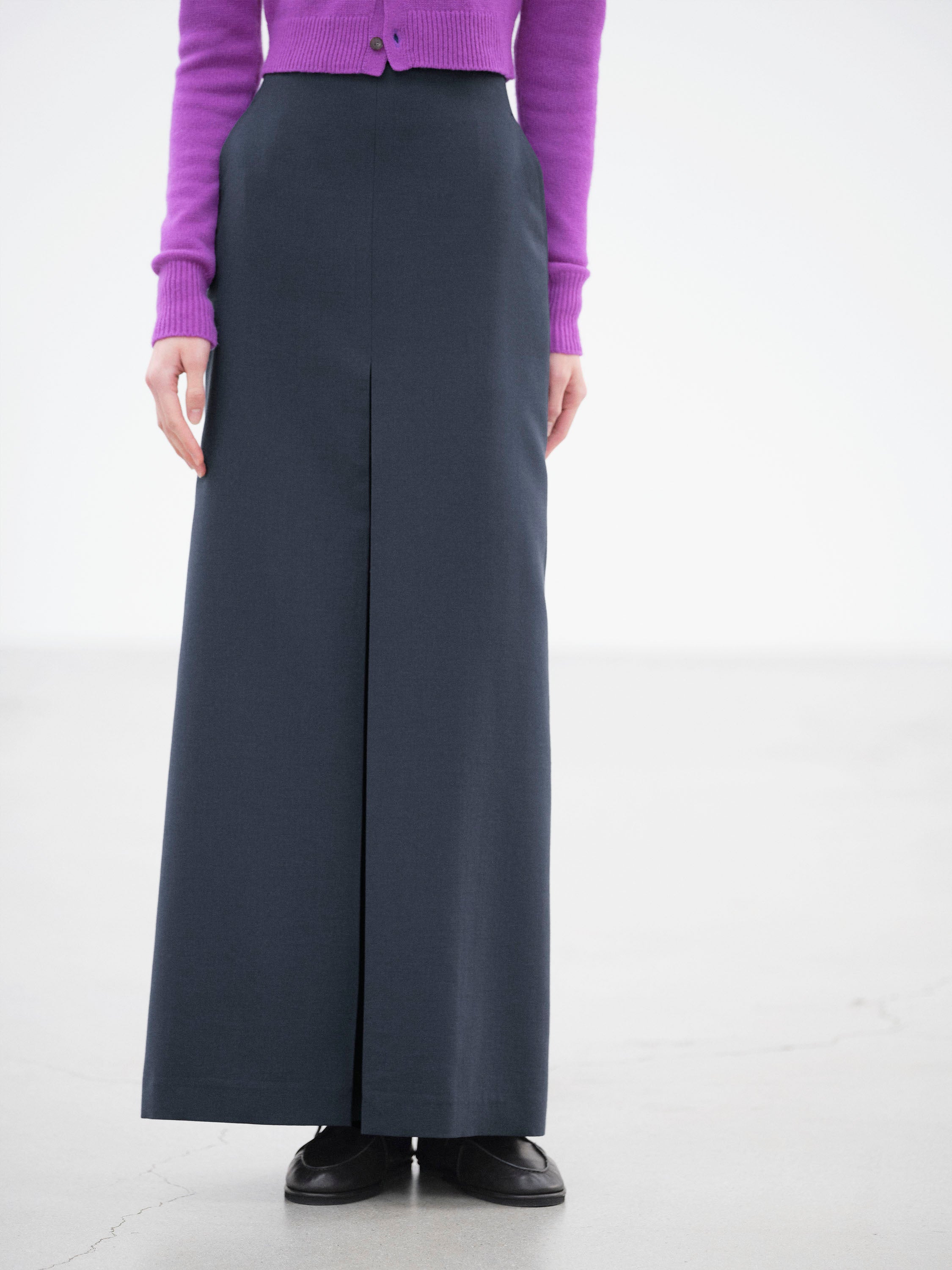 TENSE WOOL DOUBLE CLOTH SLIT SKIRT