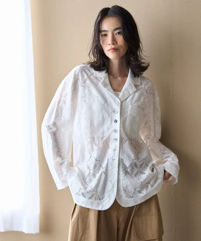 [February 12 12:00 Release] Panel Lace Shirt Jacket / Compatible with Setup
