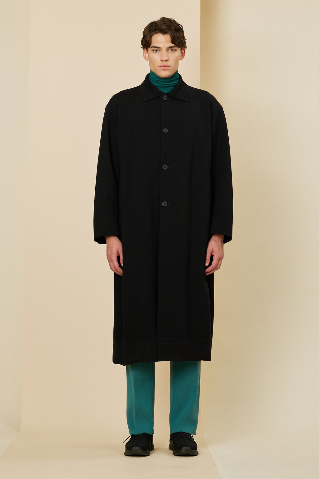 MESH STAND FALL COLLAR LONG COAT