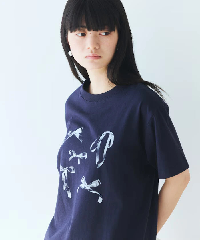 Comfortable Ribbon Print Crew Neck T-shirt