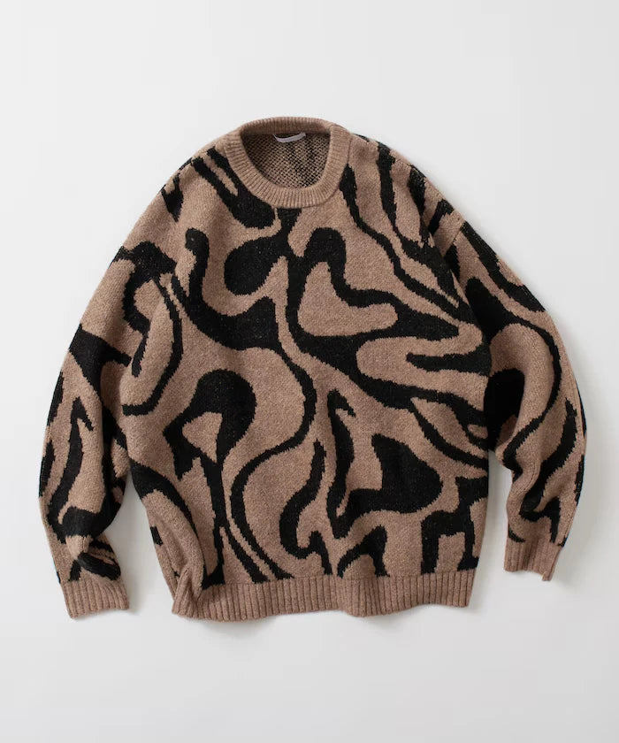 All-over Pattern Double Jacquard Knit Crew Neck Pullover / Relaxed Fit