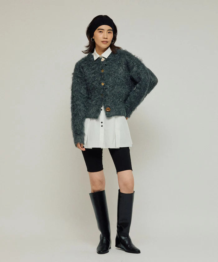 Variation Button Shaggy Knit Cardigan