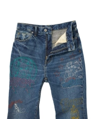 Hysteric Woman Scratch Stitch Embroidered Denim Flare Pants