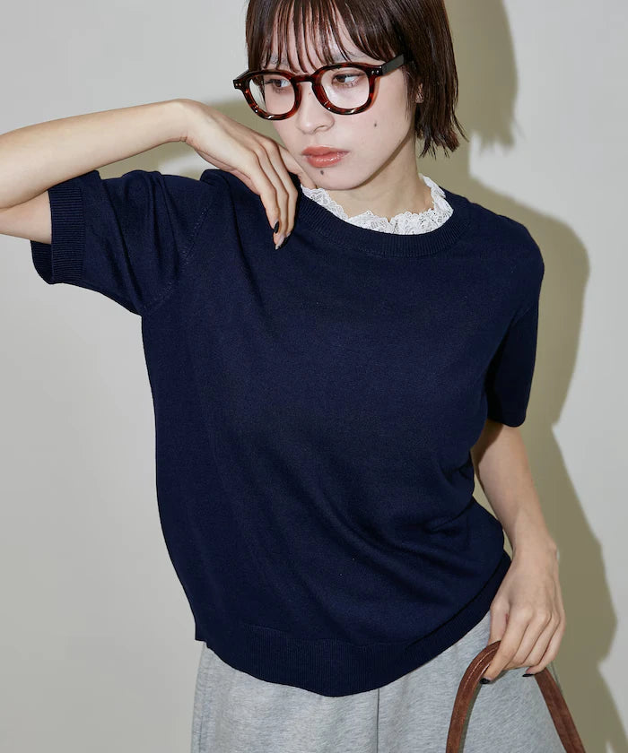 Lace Docking Short Sleeve Knit Top Limited Edition
