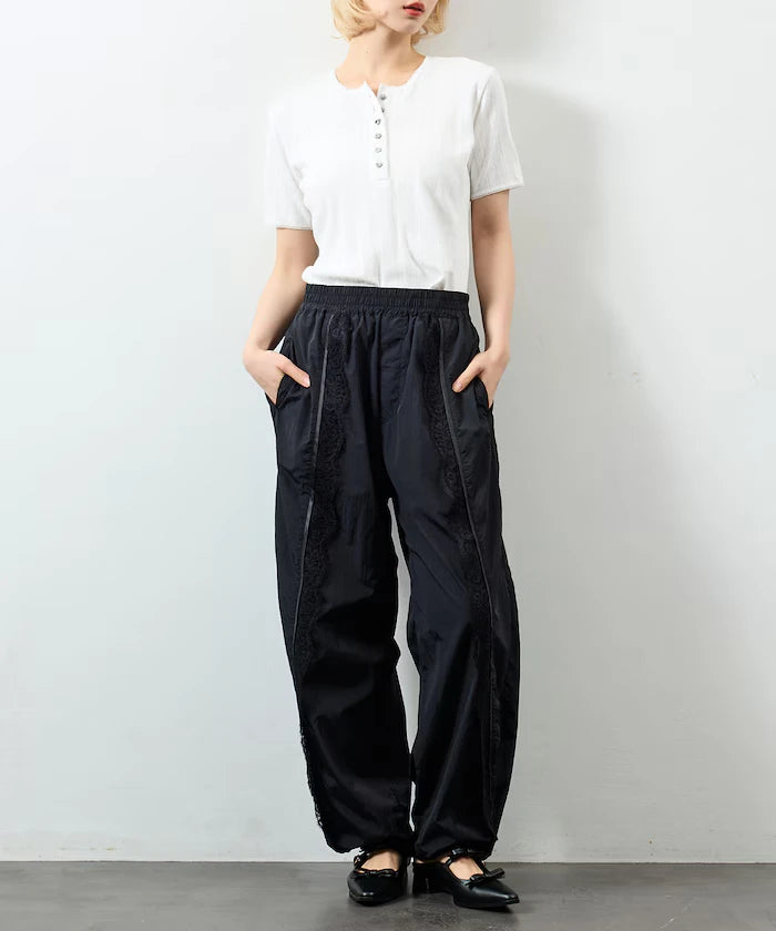 Henry Neck Knitted Lace T-Shirt