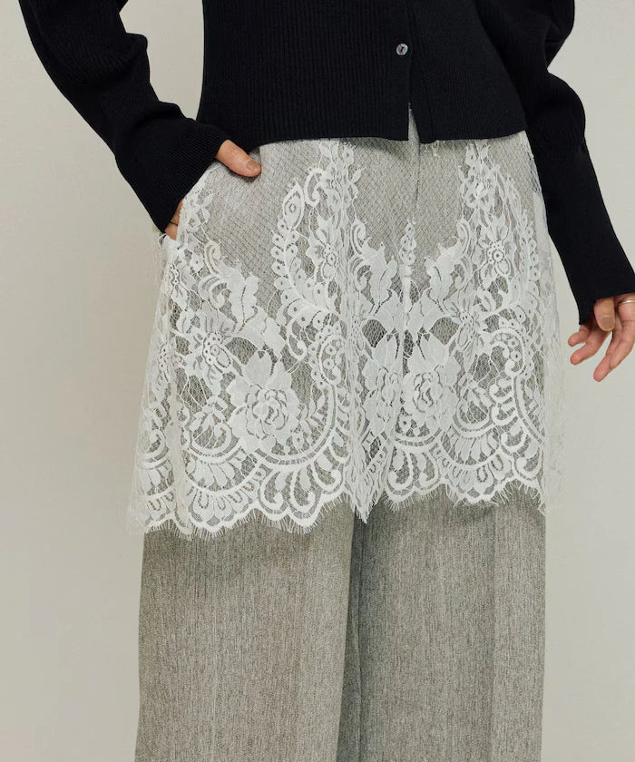 Lace Layered Slacks / Center Press Wide Slacks