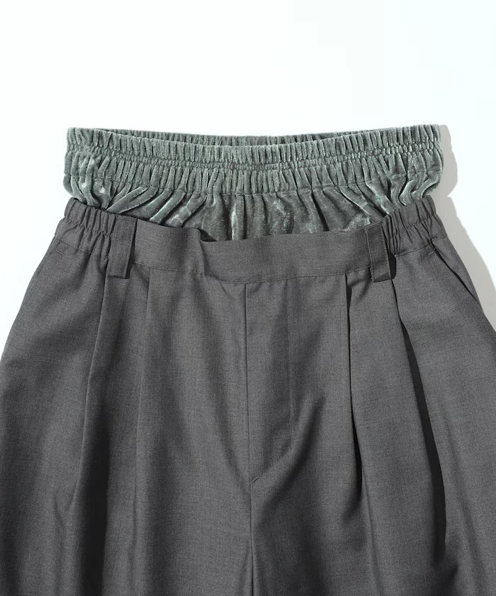 Velour Double Waist Easy Slacks / Wide Silhouette Wool-like Slacks Pants