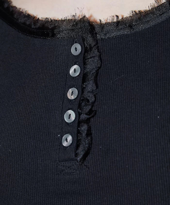 Collar Lace Contrast Henry Rib T-Shirt