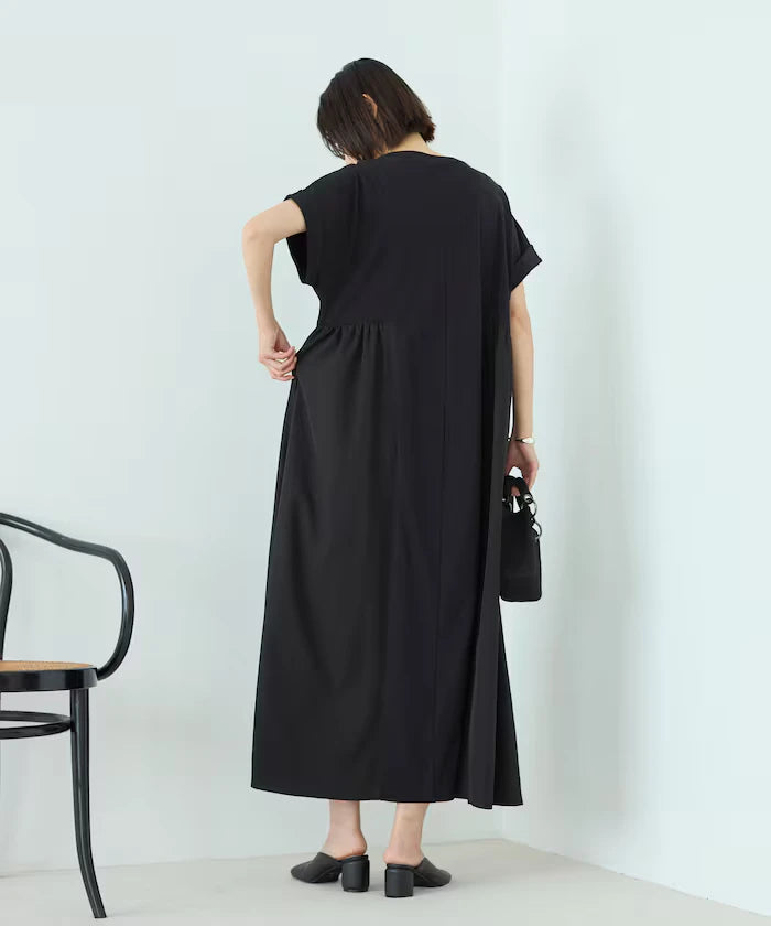 Organic Cotton Mixed Material Docking Gather Dress