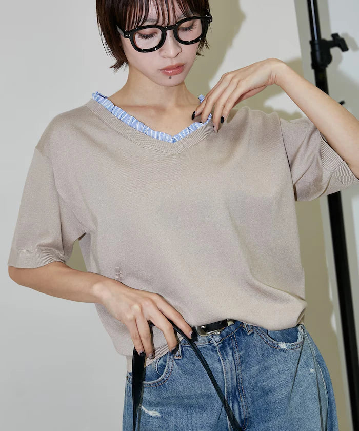 Shirt Frill V-Neck Half Sleeve Summer Knit Limited Edition