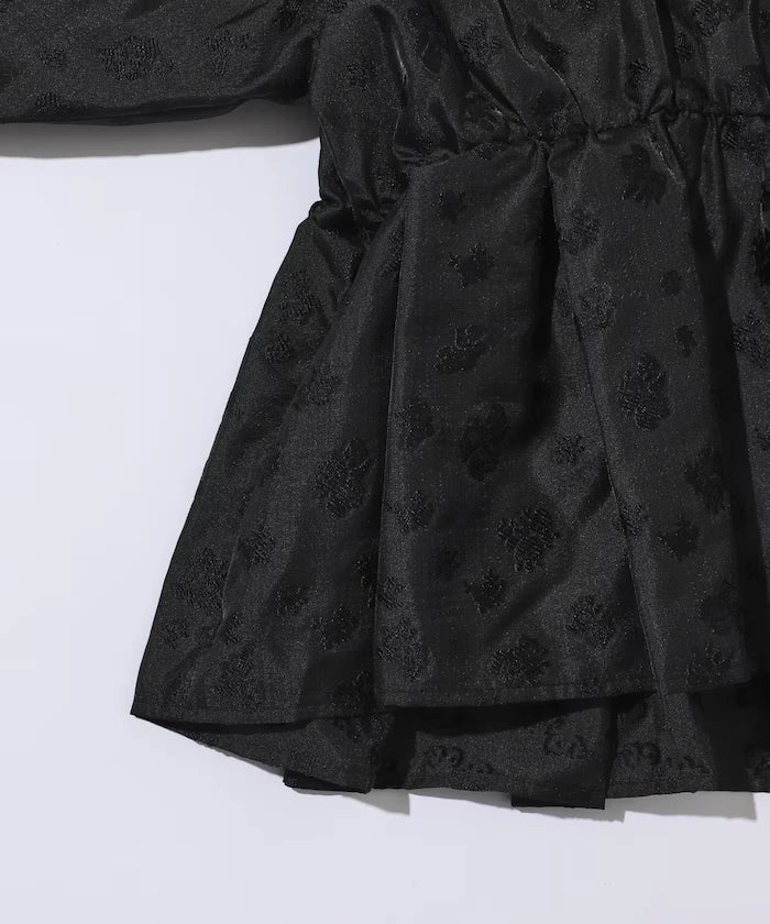 Flower Sheer Jacquard Volume Sleeve Peplum Blouse / 5 Minutes Sleeve