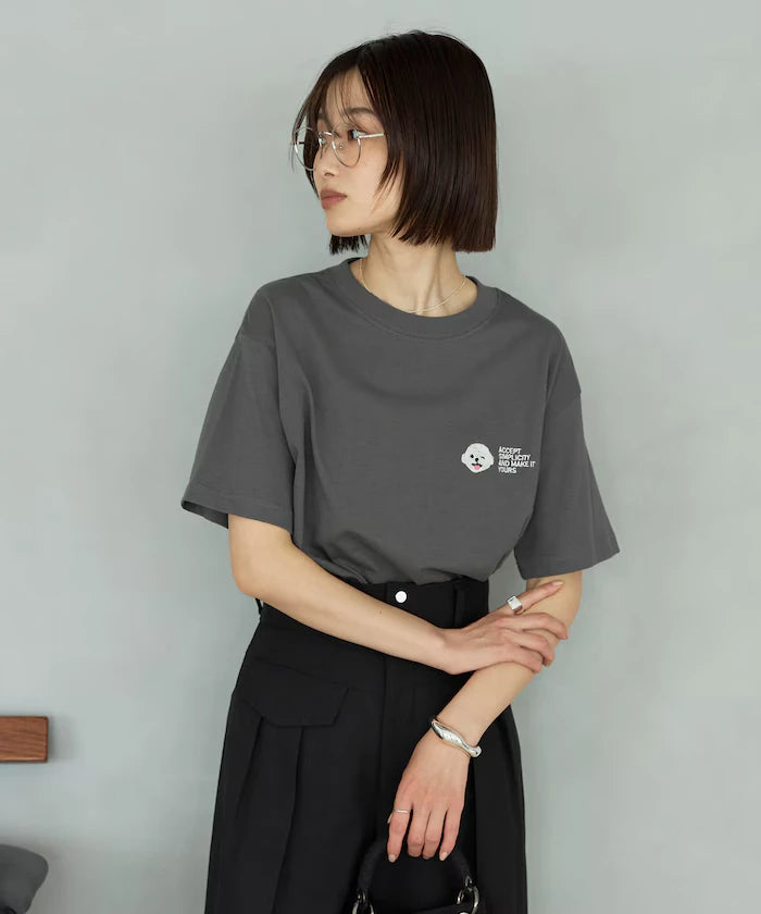 Organic Cotton One Point Animal Embroidery T-Shirt