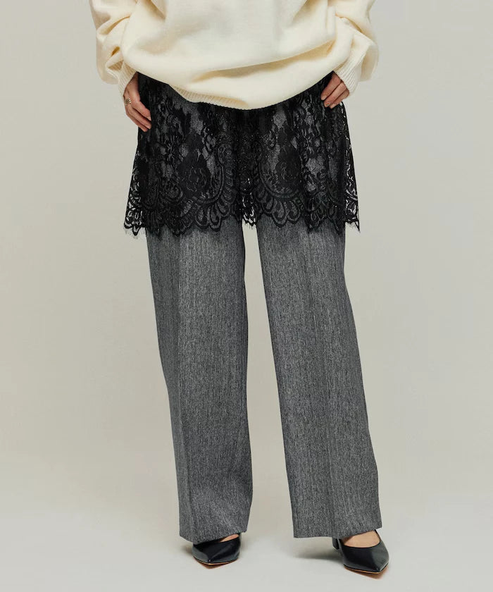 Lace Layered Slacks / Center Press Wide Slacks