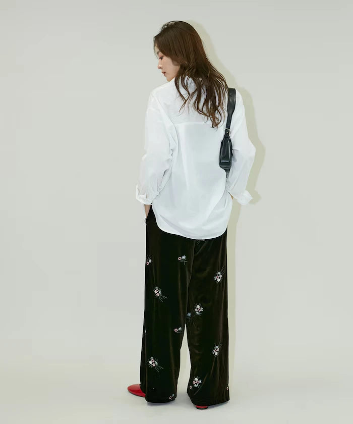 Flower Embroidery Velvet Easy Pants Limited Edition