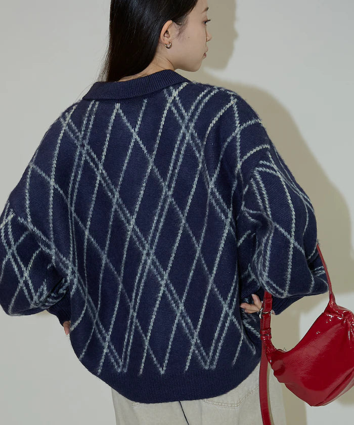 Checked pattern mohair touch skimmer knit limited edition